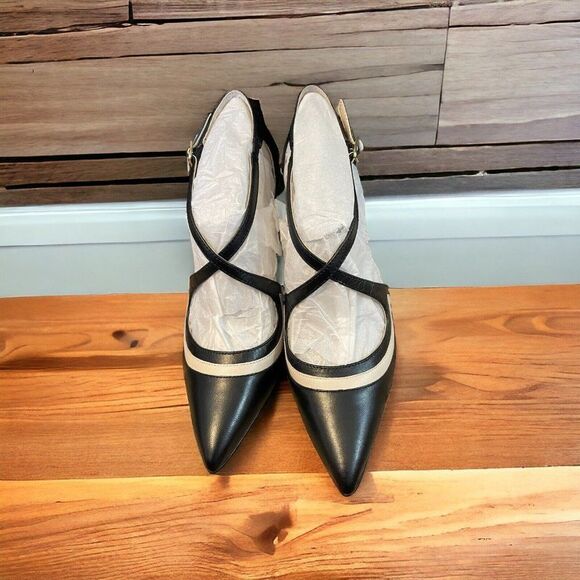 NEW Tahari Britta strappy pointed toe heels 7 1/2 Black/Vanilla Ice - Picture 2 of 6